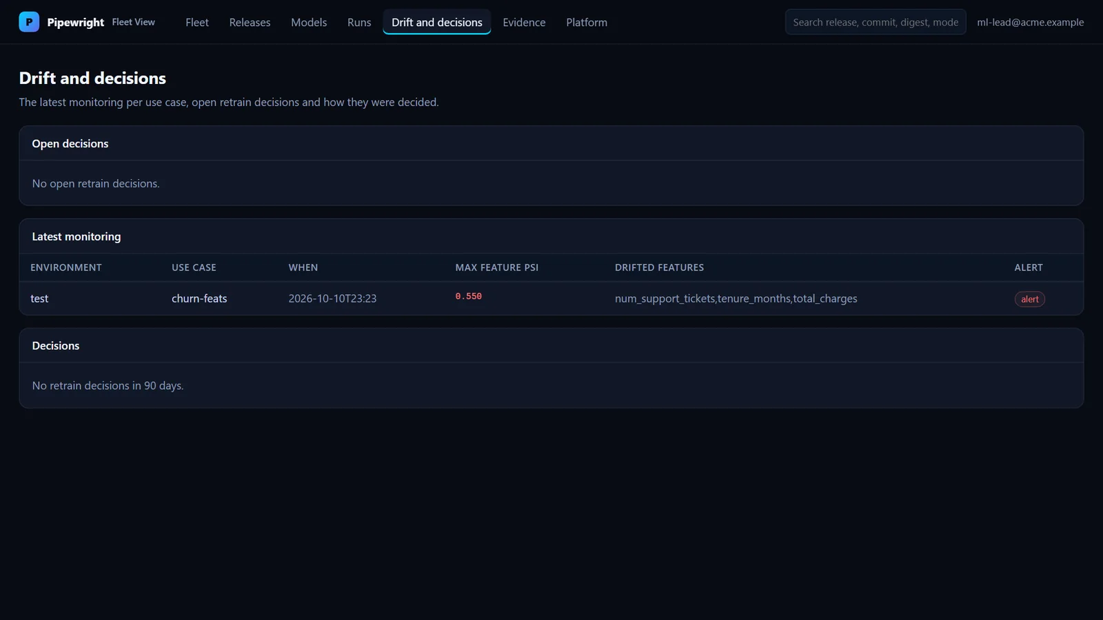Fleet View, the Drift and decisions page
