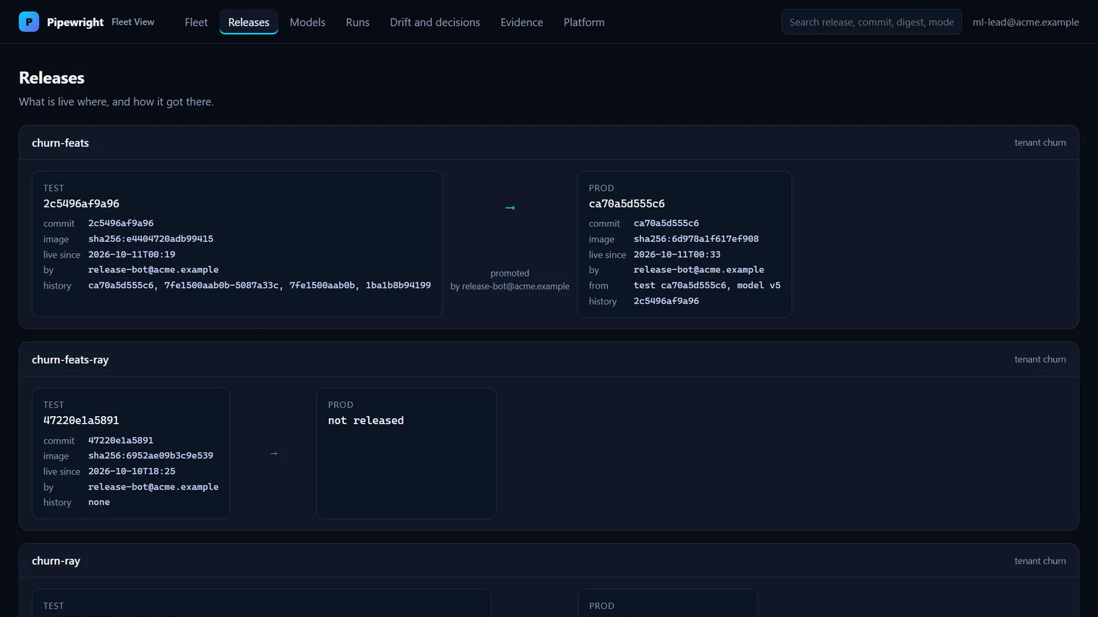Fleet View, the Releases page