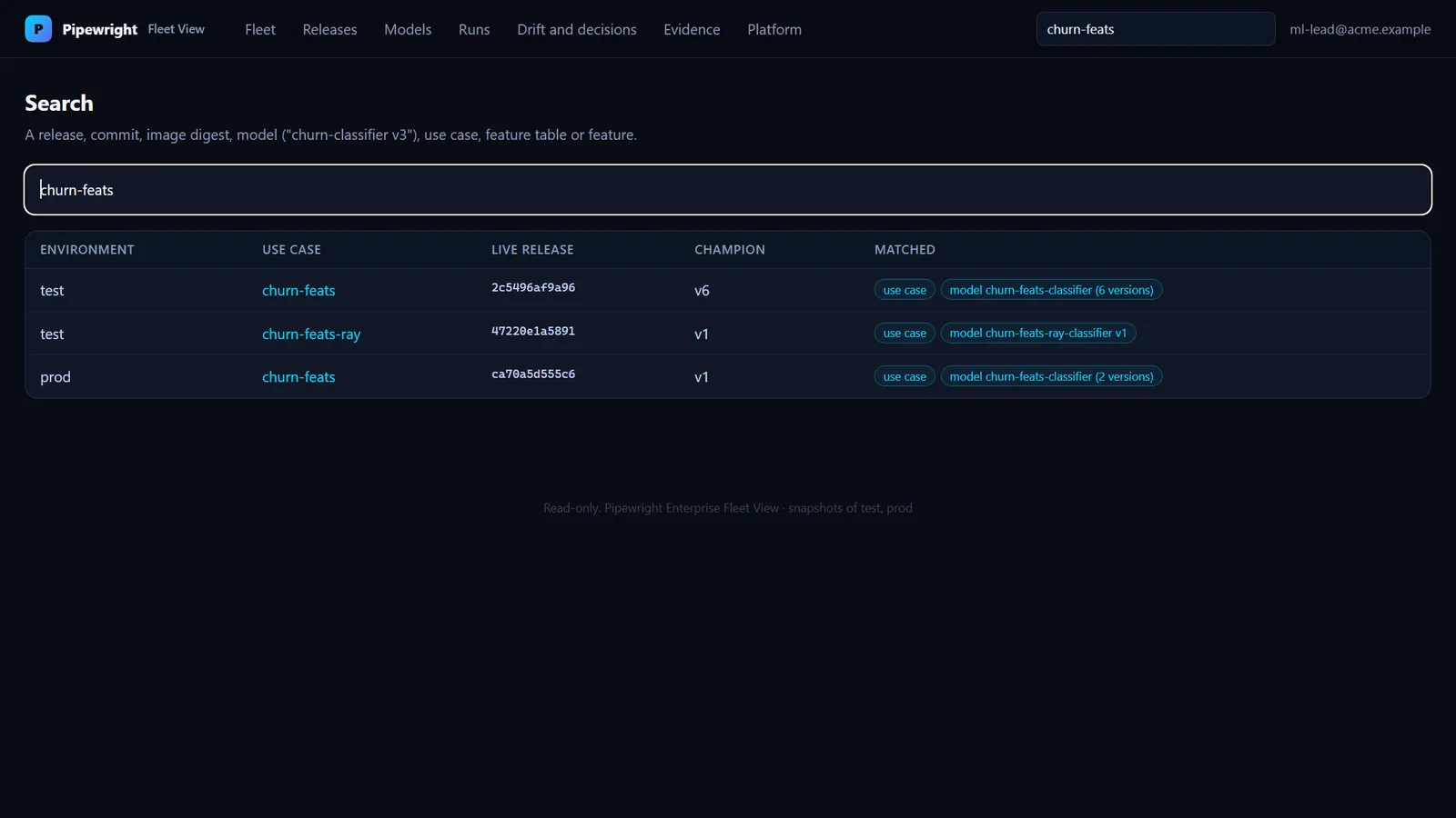 Fleet View, the Search page